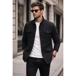 ZARA Man Black Military Jacket XL Button Front Utility Safari Style